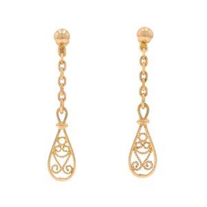 Yellow Gold Filigree Teardrop Earrings - 18k Studs w/ Enhancers Convertible